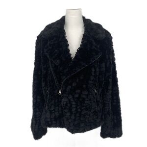 Adrienne Landau Black Faux Fur Moto Jacket